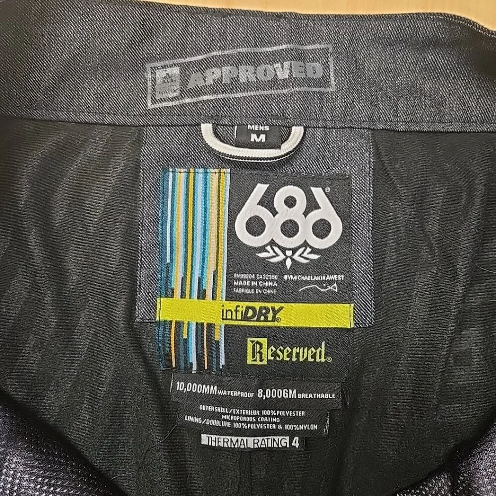 686 Snowboard Pants Mens Medium InfiDRY Reserved Raw 10,000 MM Waterproof Gray - Picture 11 of 13
